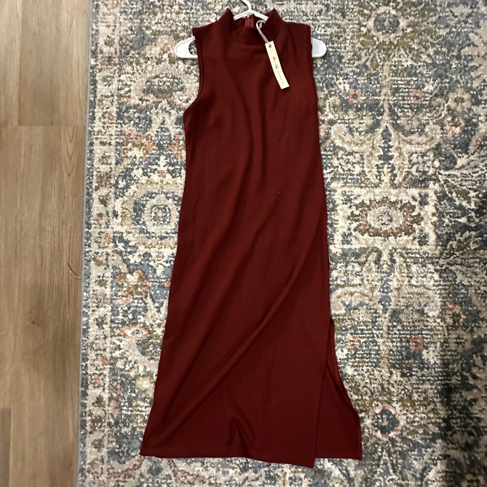 NWT She & Sky Mock Neck Sleeveless Burgundy Dress